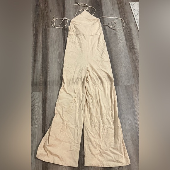 ZARA WOMEN'S BEIGE COTTON HALTER JUMPSUIT SIZE S NWT - Picture 3 of 7